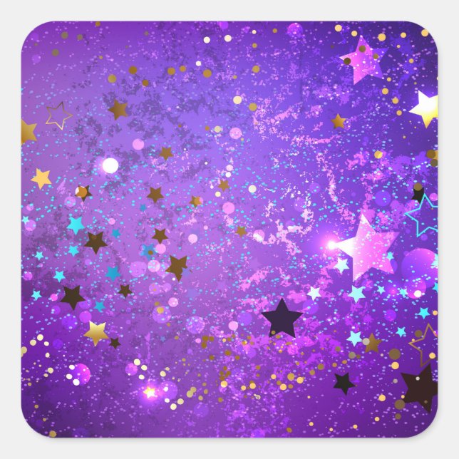Purple foil background with Stars Square Sticker (Front)