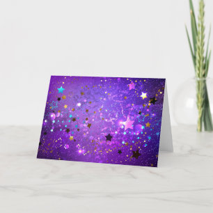Purple foil background with Stars Thank You Card