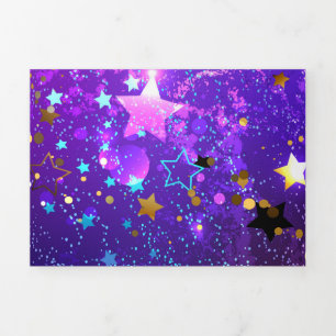 Purple foil background with Stars Tri-Fold Invitation