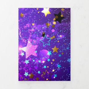Purple foil background with Stars Tri-Fold Invitation