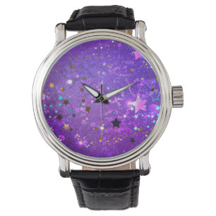 Purple foil background with Stars Watch