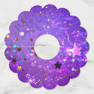 Purple foil background with Stars Wine Glass Tag