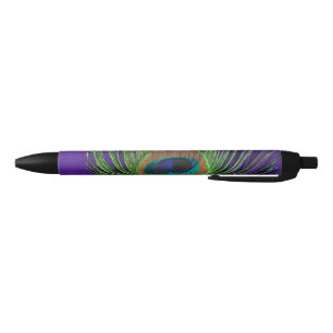 Purple Foil Peacock Black Ink Pen