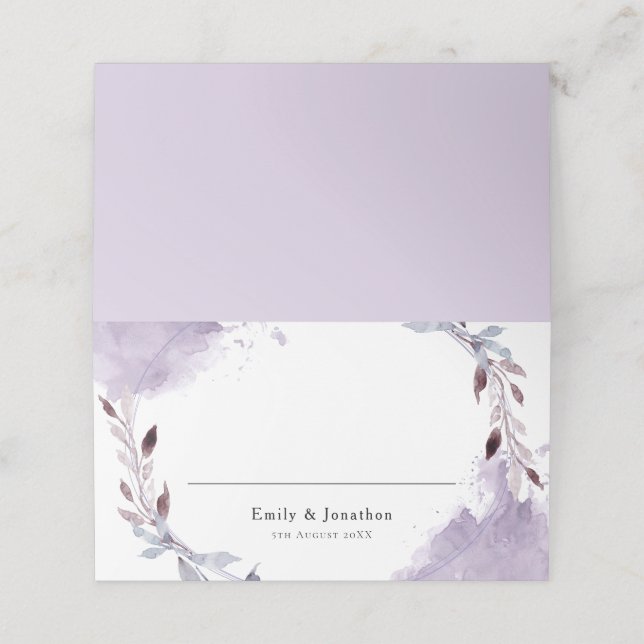 Purple Foliage Watercolors Wedding Place Card (Outside Unfolded)