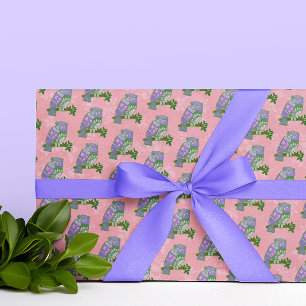 Purple Folk Art Owls on Pink Background Wrapping Paper
