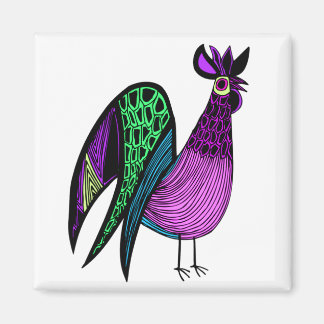 Purple Folk Art Rooster Magnet
