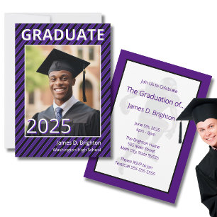 Purple Football Themed Photo Graduation Invitation