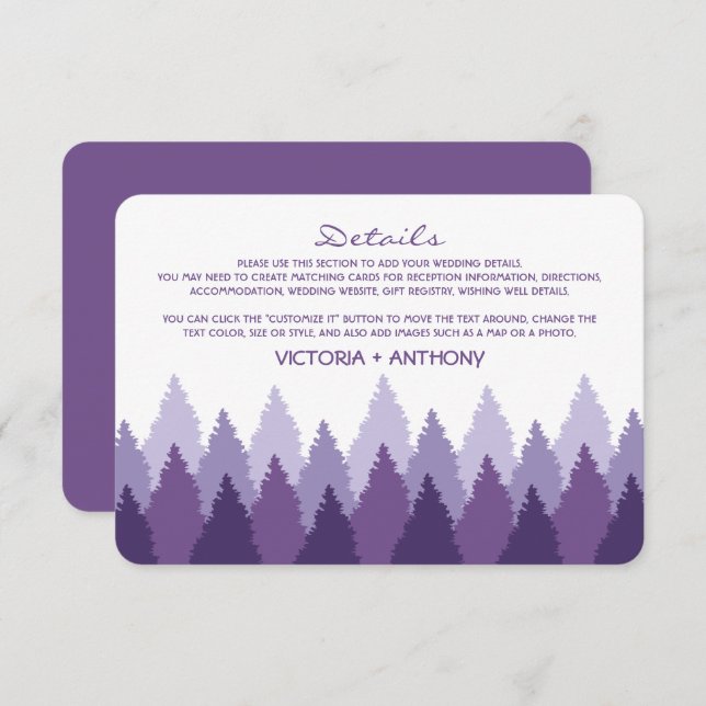 Purple Forest Range Woodland Wedding Detail Enclosure Card (Front/Back)