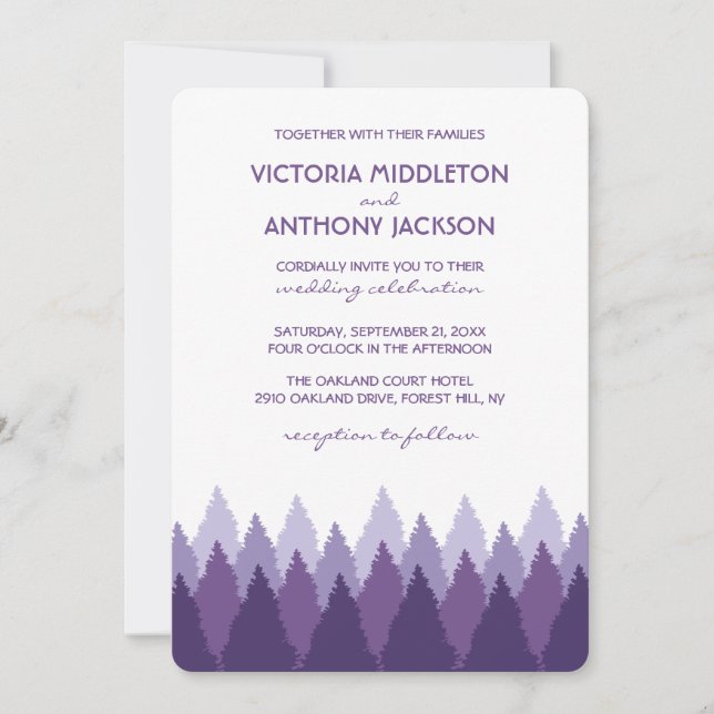 Purple Forest Range Woodland Wedding Invitation (Front)