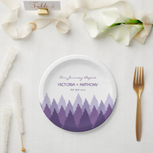 Purple Forest Range Woodland Wedding Paper Plate