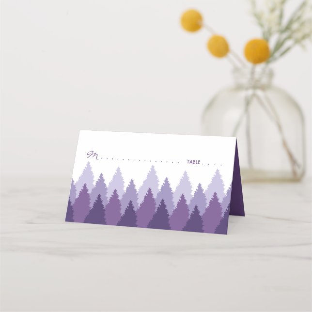 Purple Forest Range Woodland Wedding Place Card (Front)
