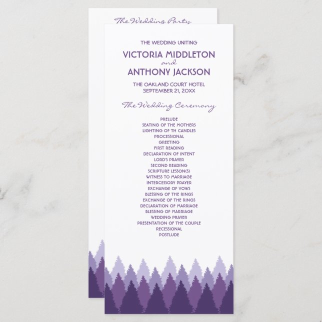 Purple Forest Range Woodland Wedding Programme (Front/Back)