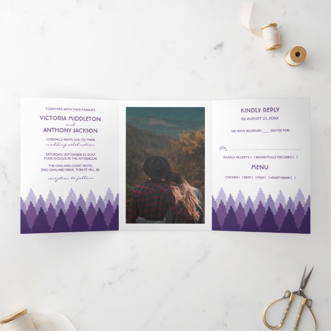 Purple Forest Range Woodland Wedding Suite Tri-Fold Invitation (Inside)
