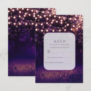Purple Forest Sunset String Lights Wedding RSVP Invitation