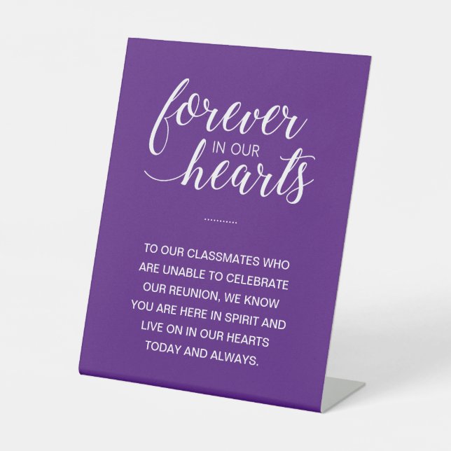 Purple Forever In Hearts Memorial Class Reunion Pedestal Sign (Front)