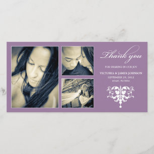 PURPLE FORMAL COLLAGE WEDDING THANK YOU CARD
