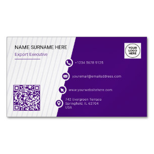 Purple Formal QR Code Modern Magnetic Business Card