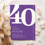 Purple Forty 40th Birthday Party Invitations<br><div class="desc">Introducing a trendy purple and white 40th birthday party invitation that seamlessly blends the old-world charm of the bold serif font number '40' with a modern,  user-friendly personalizable template. This invitation isn't just a card,  it's a meaningful keepsake to cherish the milestone of turning 40.</div>