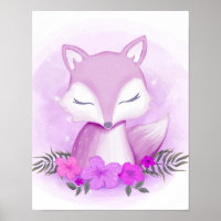 Purple Fox Whimsical Animal Poster