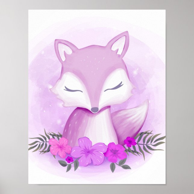 Purple Fox Whimsical Animal Poster (Front)