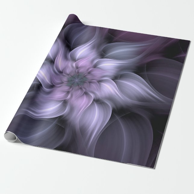 Purple fractal flower pattern, decorative floral wrapping paper (Unrolled)