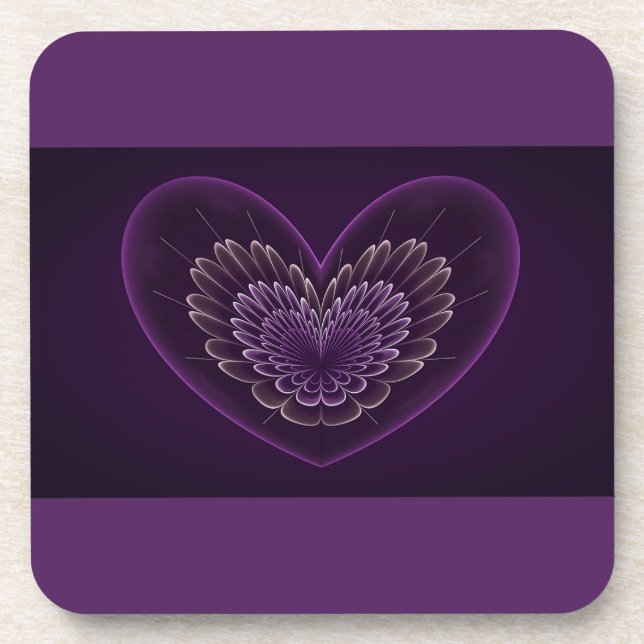 Purple Fractal Heart Coaster (Front)