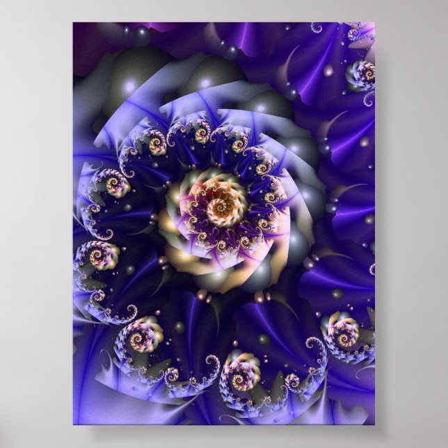 Purple Fractal Spiral Abstract Digital Art Poster (Front)