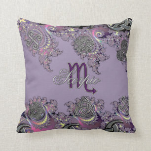 Purple Fractal Zodiac Sign Scorpio Throw Pillow