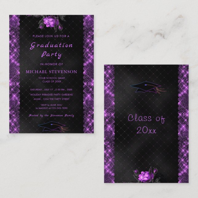 Purple Framed Graduation Invitation - Elegant (Front/Back)