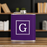 Purple Framed Monogram Hip Flask<br><div class="desc">Modern and trendy monogram initial.</div>