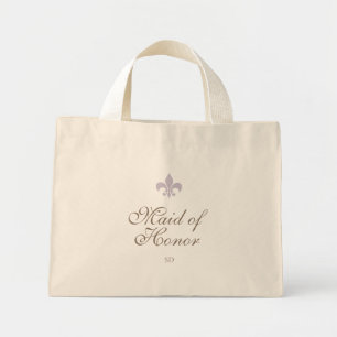Purple French Fleur de Lis Maid of Honour Initial  Mini Tote Bag