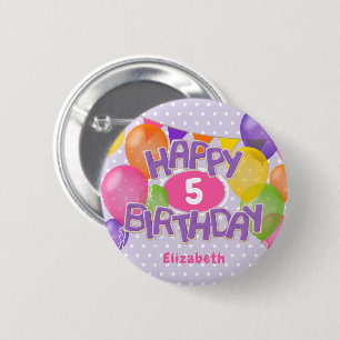 purple frosted cookies w balloons happy birthday 6 cm round badge