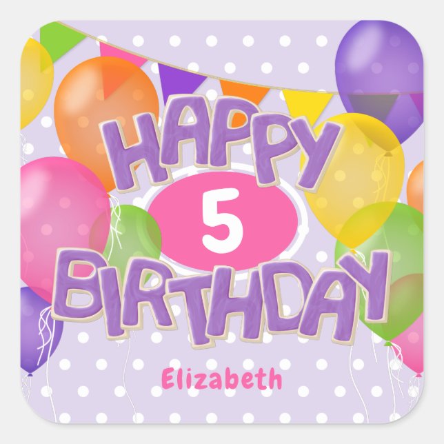 purple frosted cookies w balloons happy birthday square sticker (Front)