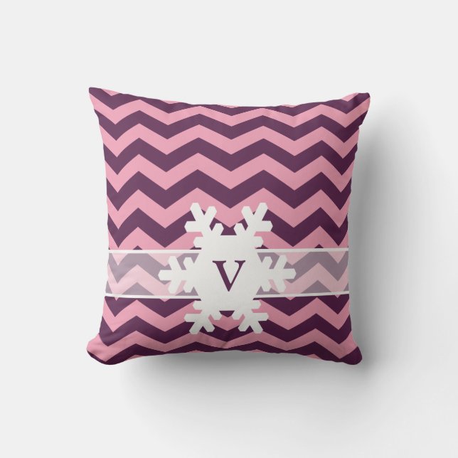 Purple Frosted Orchid Chevrons with Snowflake Cushion (Front)