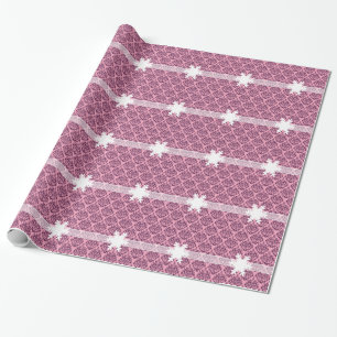 Purple Frosted Orchid Damask with Snowflake Wrapping Paper