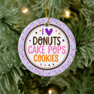 Purple Frosted Sprinkles I Love Doughnuts Cake Pop Ceramic Tree Decoration