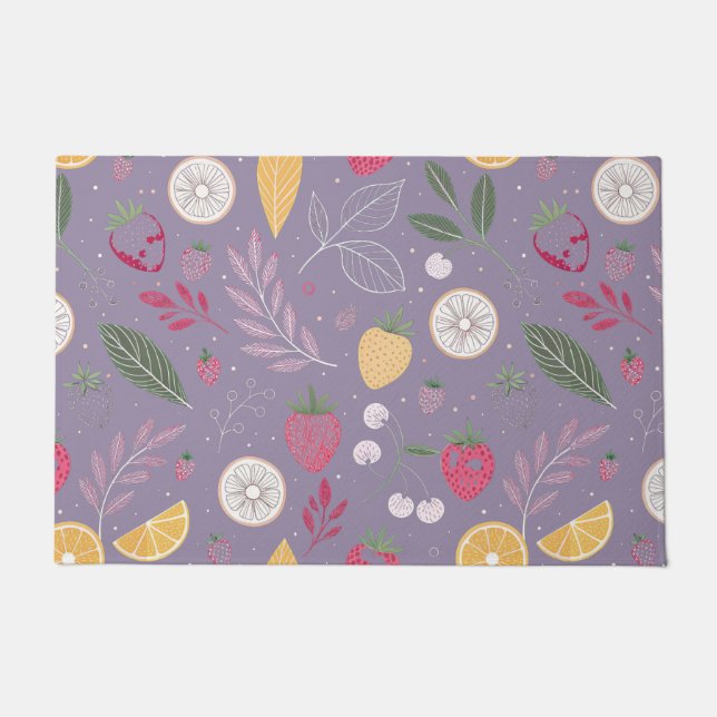 "Purple Fruit and Floral Pattern Door Mat" Doormat (Front)