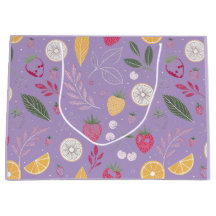 "Purple Fruit and Leaf Pattern Gift Bag"