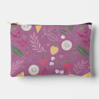 "Purple Fruit and Leaf Pattern Zipper Bag"