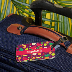 Purple Fruit Pattern Cute Fun Personalised Name Luggage Tag