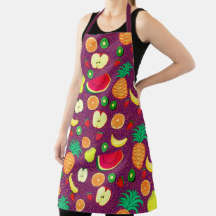 Purple Fruits Dots Pattern Fruity Cute Cheerful Apron