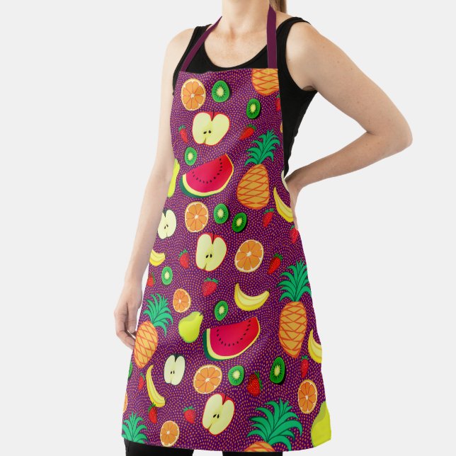 Purple Fruits Dots Pattern Fruity Cute Cheerful Apron (Insitu)