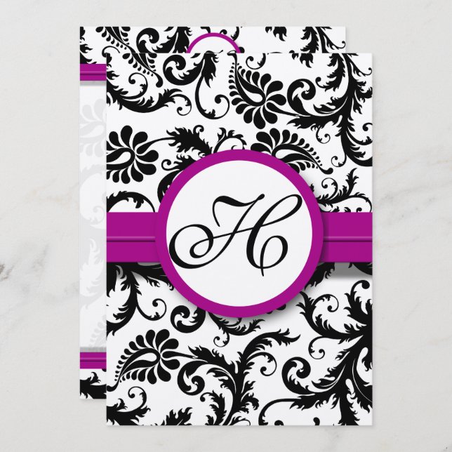 Purple Fuchsia Damask Swirl Wedding Invitations (Front/Back)