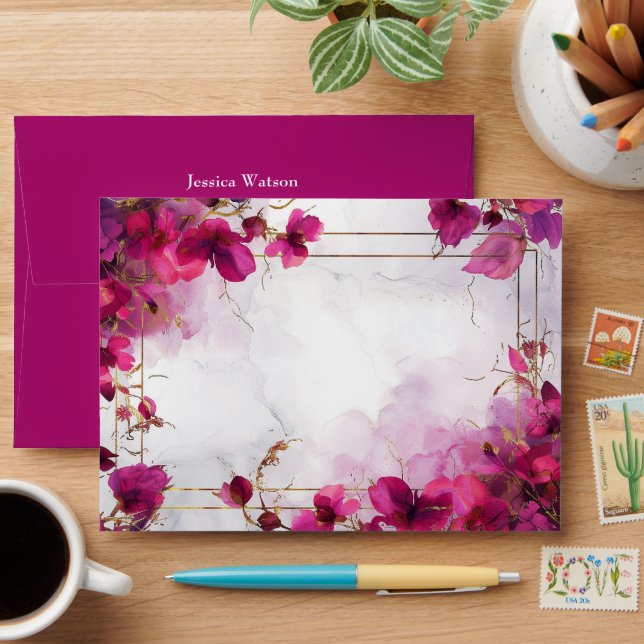 Purple Fuchsia Enchantment: Watercolor  Envelope (Desk)