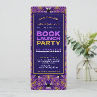 Purple Fuchsia Gold Vintage Lace Book Launch Invitation
