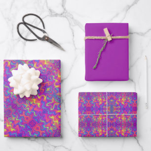 Purple, Fuchsia, Orange & Yellow Swirl Pattern Wrapping Paper Sheet