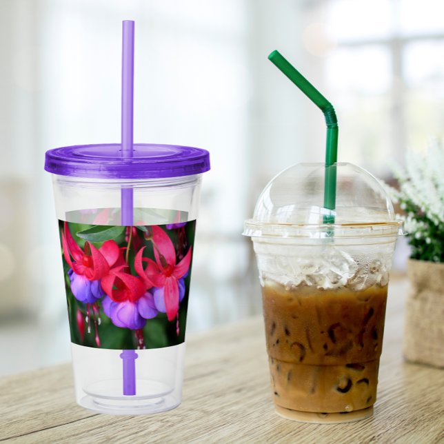 Purple Fuchsia with Pink Sepals Floral Acrylic Tumbler (In Situ)