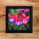 Purple Fuchsia with Pink Sepals Floral Gift Box<br><div class="desc">Store trinkets,  jewellery and other small keepsakes in this wooden gift box with ceramic tile that features a photo image of bicolor,  purple Fuchsia flowers with pink sepals. A colourful,  floral design! Select your gift box size and colour.</div>