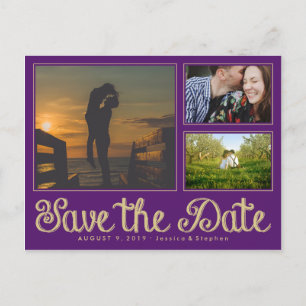 Purple Fun Chalk Save The Date Collage Postcard