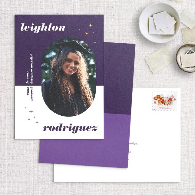 Purple Fun Rounded Photo Graduation Announcement (Creator Uploaded)